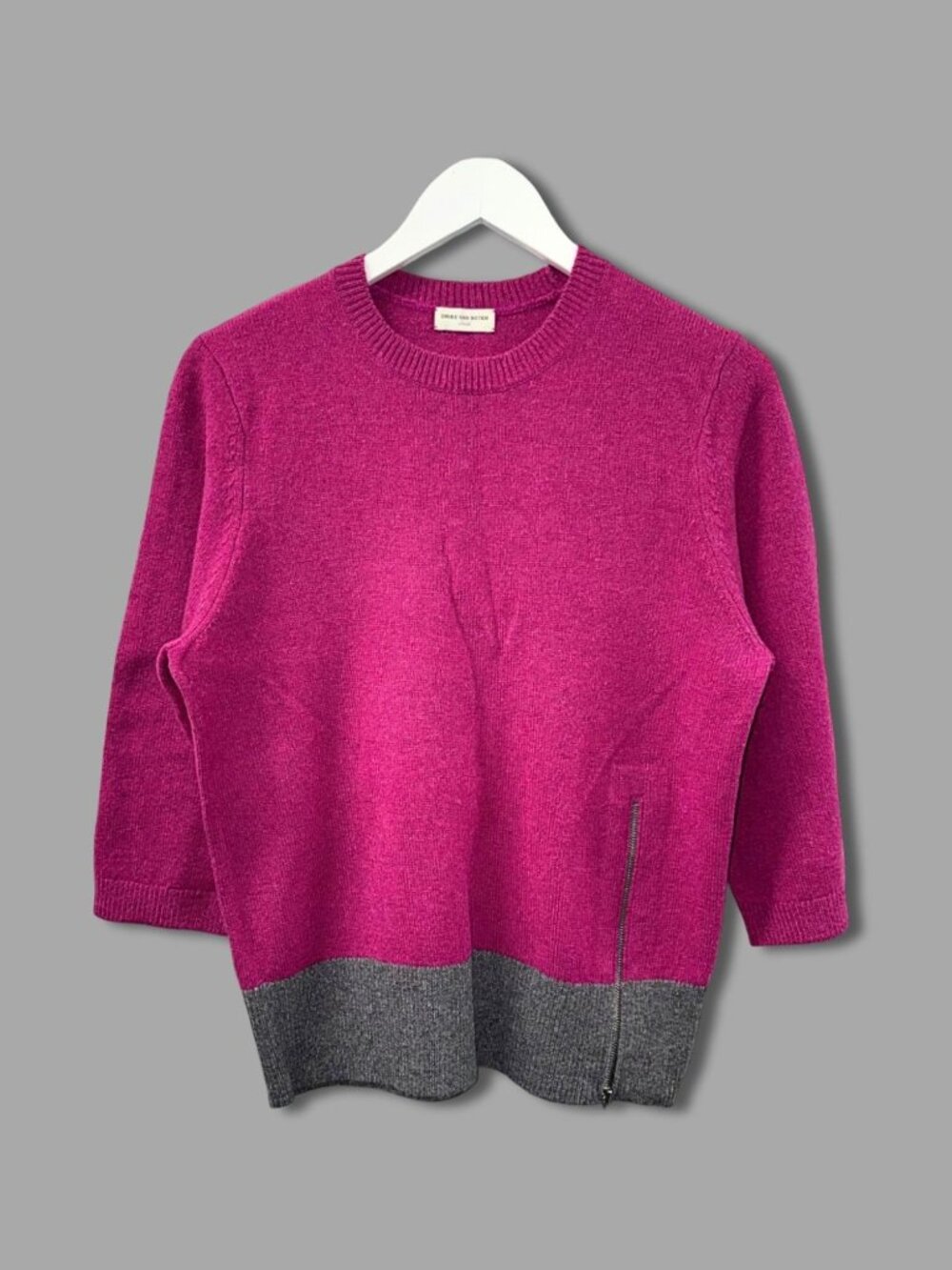 DRIES VAN NOTEN Pink Grey Alpaca Wool Side Zip 3/4 Sleeves Sweater